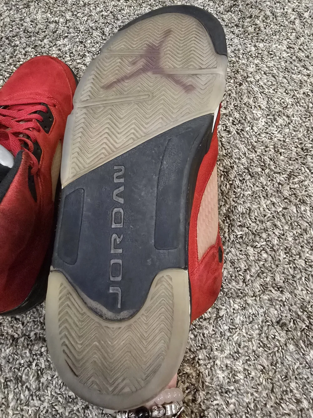 Jordan Red RETRO 5Suede High-Top Basketball Shoes with Black Accents